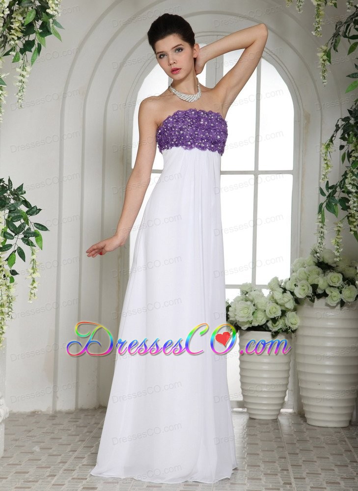 White Simple Beaded Decorate Bust Prom Dress With Strapless