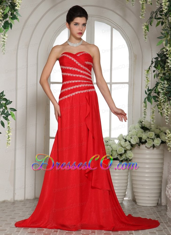 Wholesale Red Luxurious Prom Dress With Brush Train