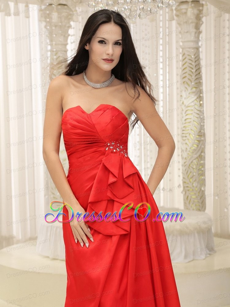 Red Prom Dress Ruched Bodice Brush Train Lace-up