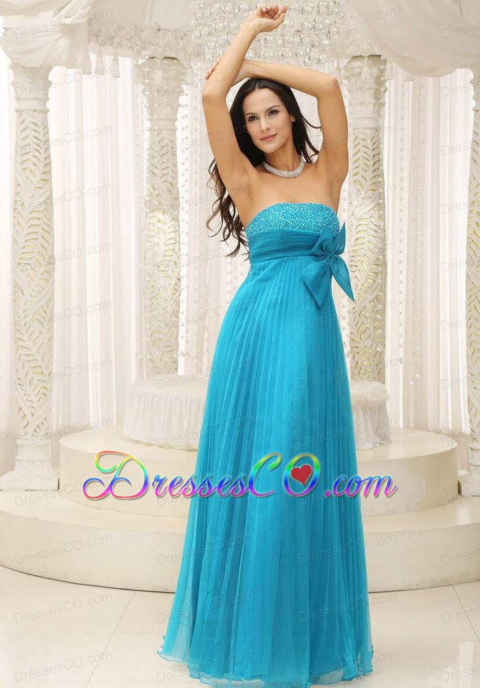 Teal Prom Dress With Bowknot Pleat Beading For Formal Evening
