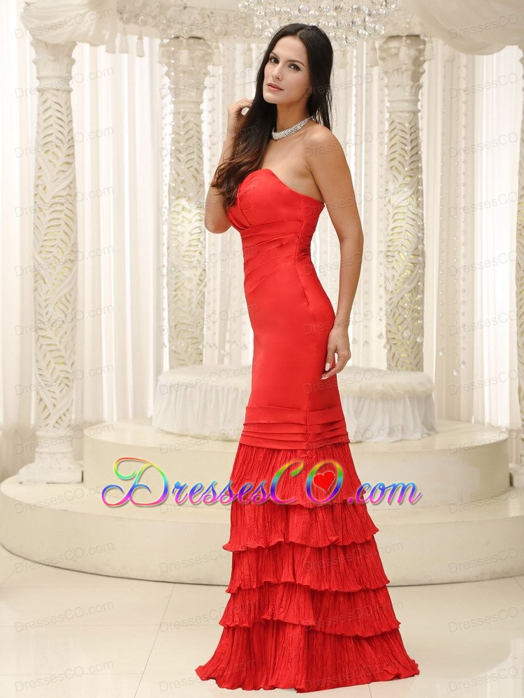 Red And Ruffled Layers Prom Dress Long Sweetheart