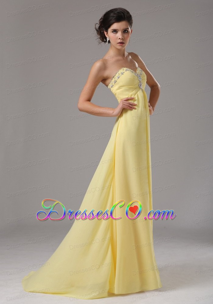 Yellow Custom Made Chiffon Prom Dress With Beaded Decorate