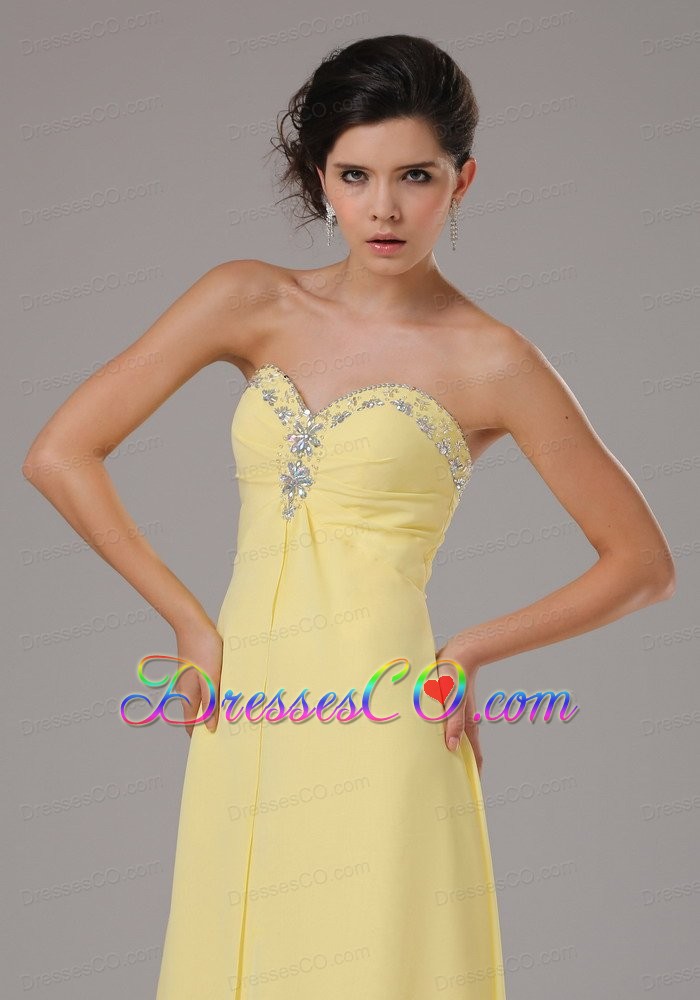Yellow Custom Made Chiffon Prom Dress With Beaded Decorate