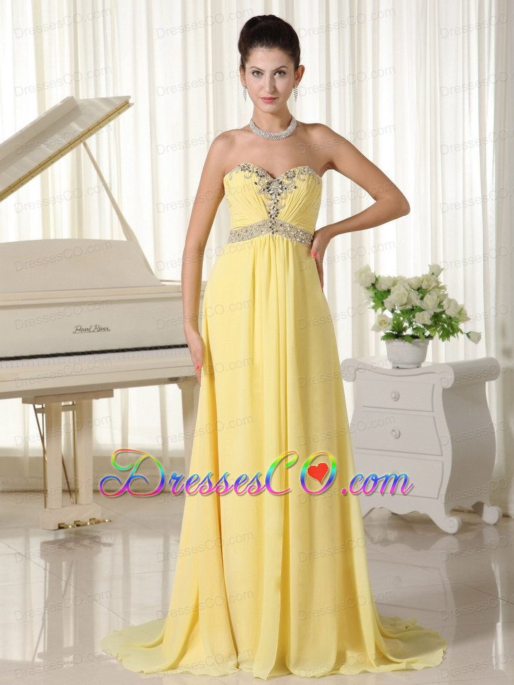 Light Yellow Beaded Decorate Bust and Waist Cheap Homecoming Dress
