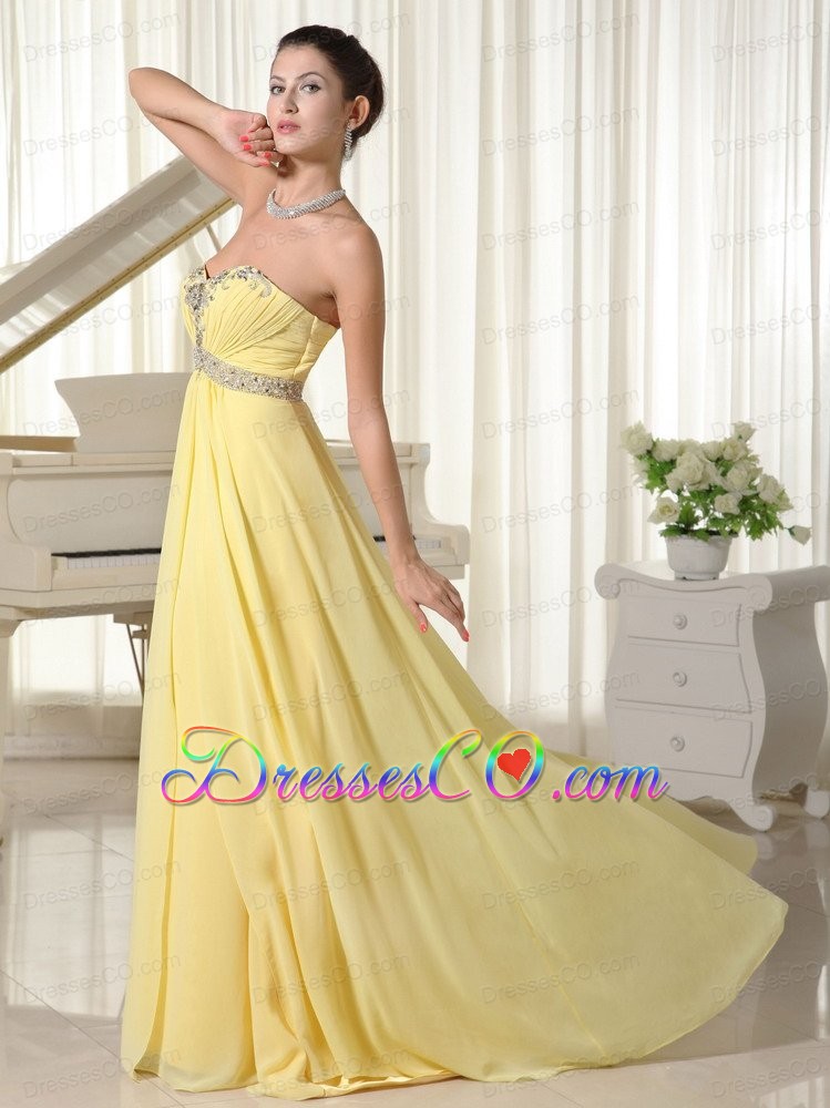 Light Yellow Beaded Decorate Bust and Waist Cheap Homecoming Dress