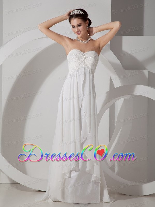 Popular Prom Dress Empire Chiffon Appliques and Ruched Brush Train