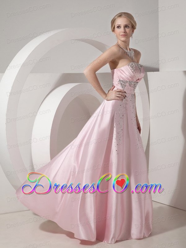 Custom Made Baby Pink Evening Dress Empire Strapless Elastic Woven Satin Beading Long