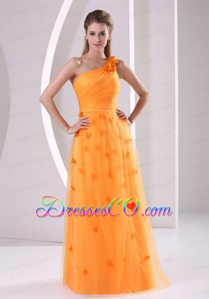 Orange Hand Made Flowers One Shoulder Prom / Evening Dress Tulle