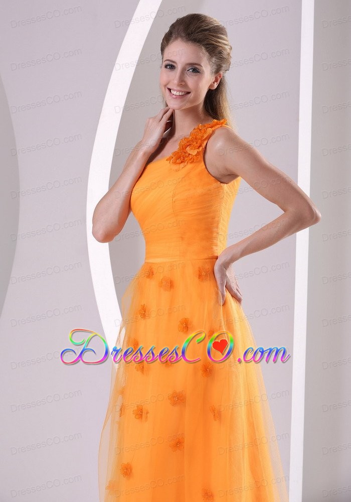 Orange Hand Made Flowers One Shoulder Prom / Evening Dress Tulle