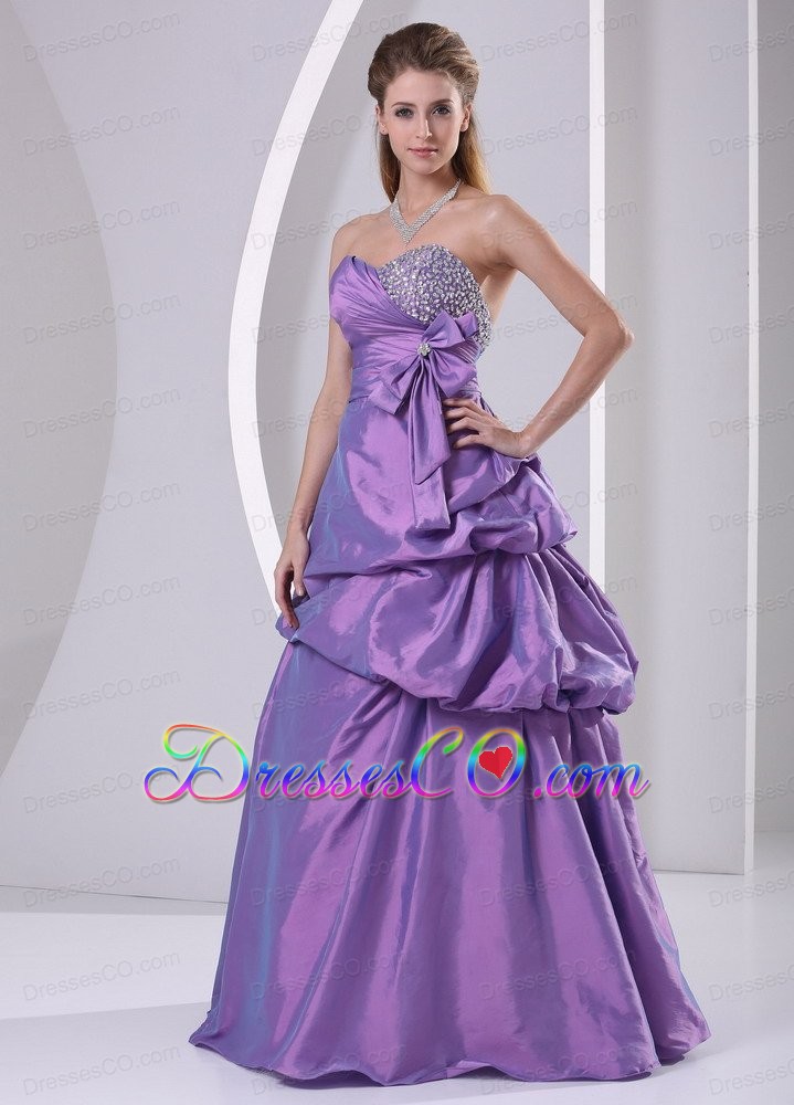 Beaded Pick-ups and Bowknot Purple Plus Size Prom Dress A-line