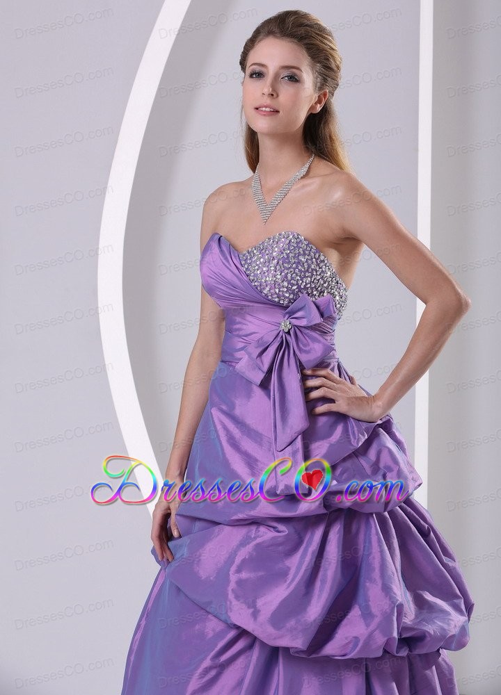 Beaded Pick-ups and Bowknot Purple Plus Size Prom Dress A-line