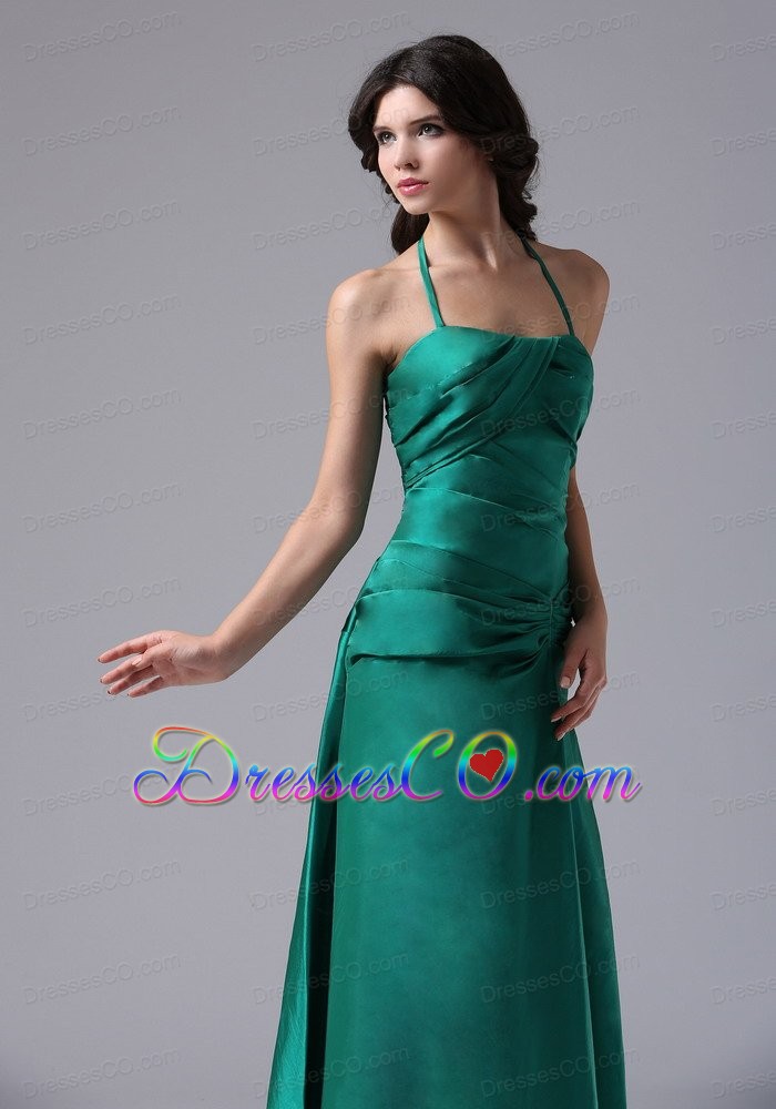 Halter Dark Green Ruched Bodice For Prom / Evening Dress With Long Taffeta