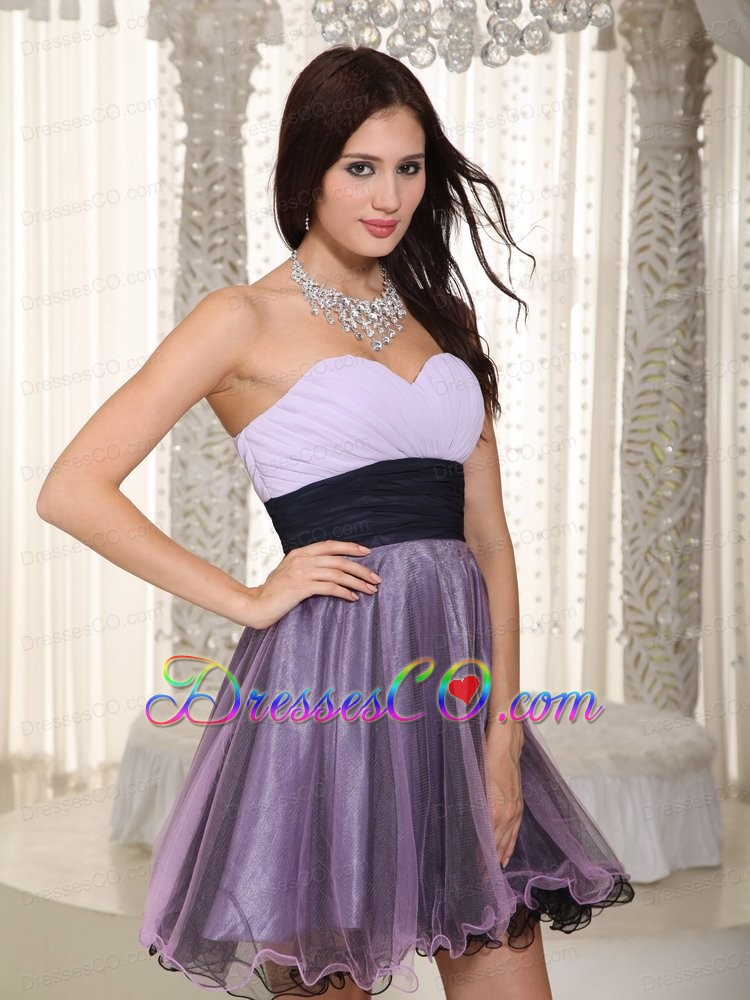 Purple A-line / Princess Mini-length Organza Ruching Prom / Cocktaildress