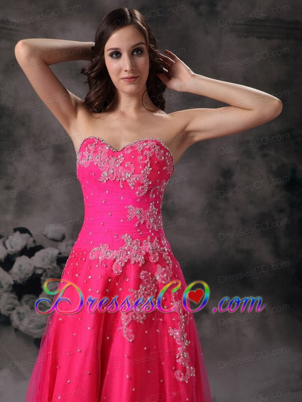 Pretty Hot Pink A-line Formal Prom Dress with Beading