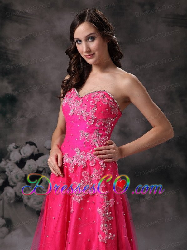 Pretty Hot Pink A-line Formal Prom Dress with Beading