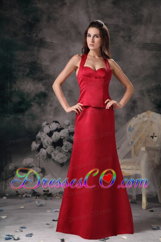 Wine Red Column Elegant Prom Dress Halter Satin