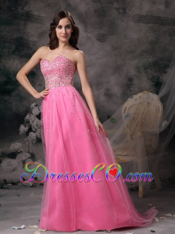 Elegant Rose Pink Empire Prom Dress Taffeta and Tulle