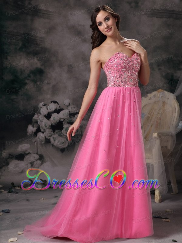 Elegant Rose Pink Empire Prom Dress Taffeta and Tulle