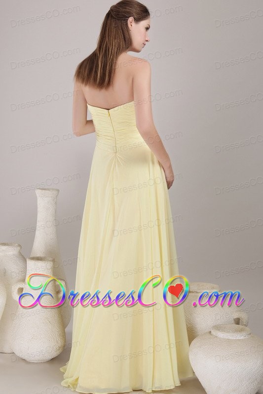 Yellow Empire Neck Long Chiffon Pleated Prom Dress