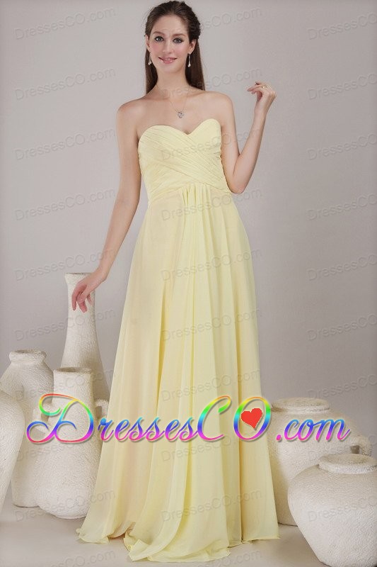 Yellow Empire Neck Long Chiffon Pleated Prom Dress