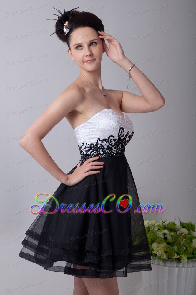 Black And White A-line Mini-length Organza Appliques Prom / Homecoming Dress