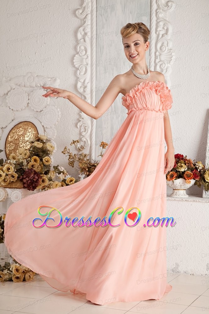 Watermelon Empire Strapless Ruched Prom Dress Long Chiffon
