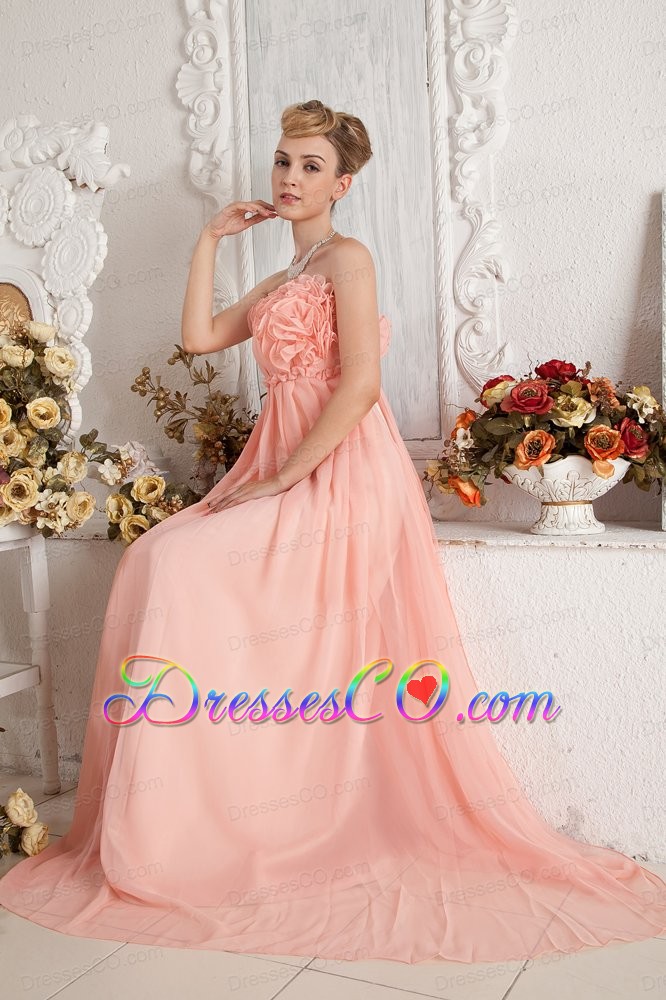 Watermelon Empire Strapless Ruched Prom Dress Long Chiffon