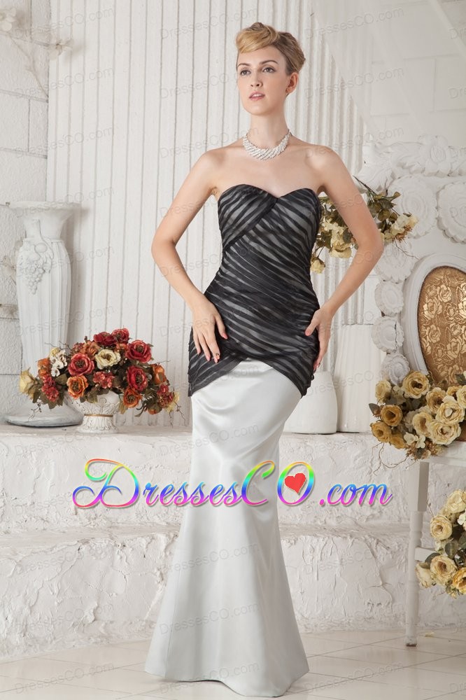 Black And Ivory Mermaid Ruched Prom Dress Long Satin
