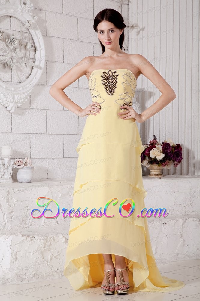 Light Yellow High-low Chiffon Prom / Evening Dress with Beading