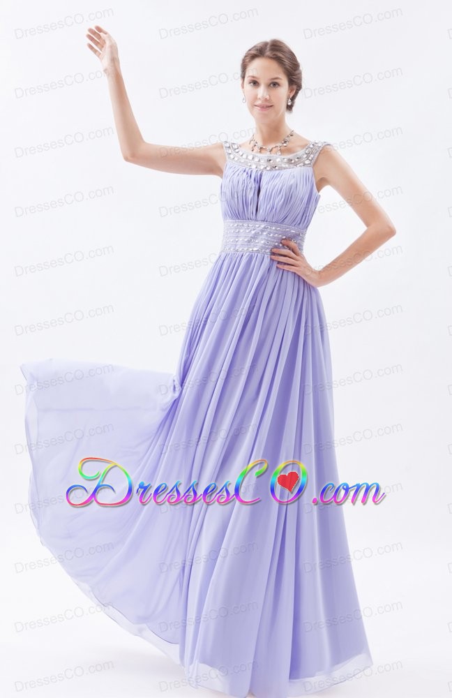 Lilac Column / Sheath Scoop Prom Dress Chiffon Beading Long