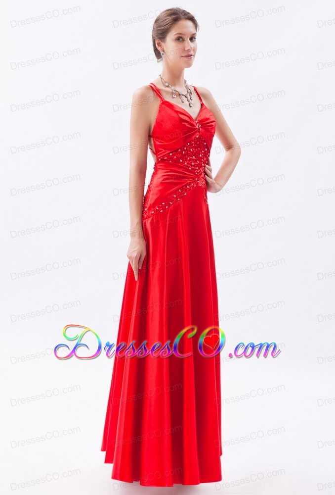 Red Column / Sheath Spaghetti Straps Prom Dress Taffeta Appliques Long