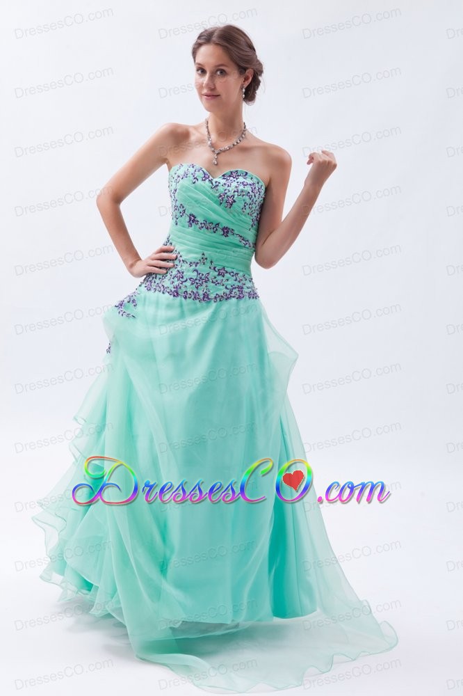 Apple Green Empire Prom Dress Embroidery With Beading Long Organza