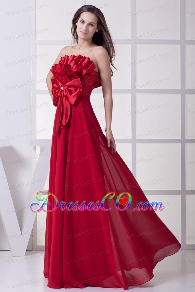 Wine Red Strapless Bowknot Empire Long Prom Dress