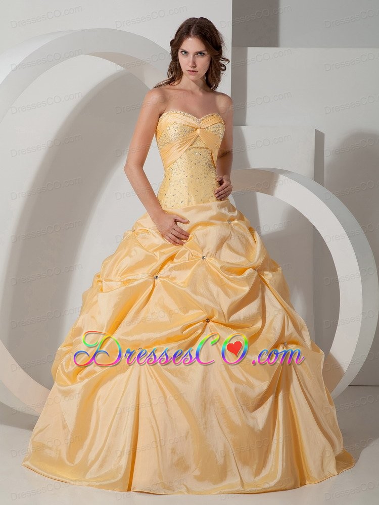 Yellow Ball Gown Long Taffeta Beading Quinceanera Dress