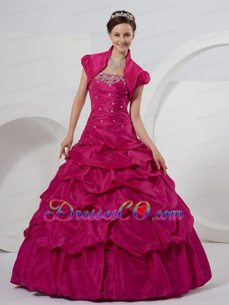 Fuchsia Quinceanera Dress With Beaded and Pick-ups Ball Gown For Custom Made