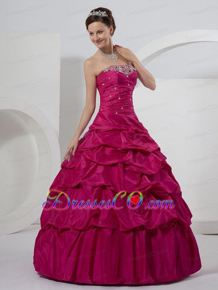 Fuchsia Quinceanera Dress With Beaded and Pick-ups Ball Gown For Custom Made