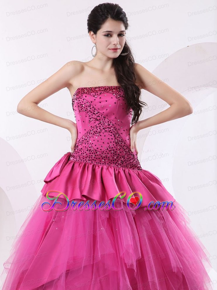 A-line Hot Pink Prom Dress With Beading And Long