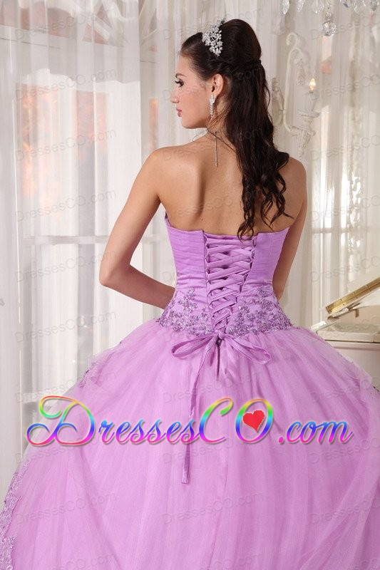 Lavender Ball Gown Long Taffeta And Tulle Appliques Quinceanera Dress