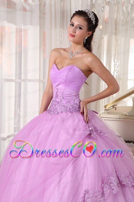 Lavender Ball Gown Long Taffeta And Tulle Appliques Quinceanera Dress