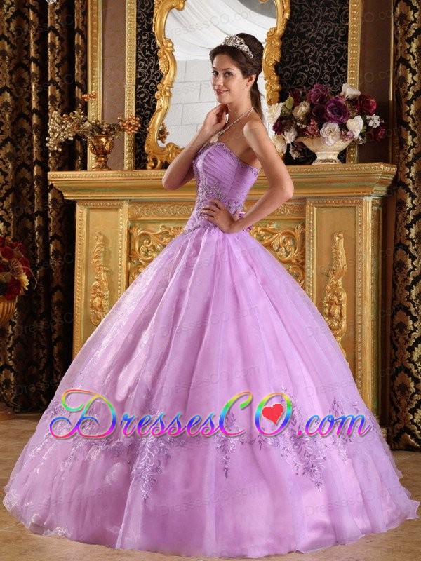 Lavender Ball Gown Strapless Long Appliques Tulle Quinceanera Dress