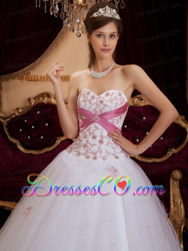 White A-line / Princess Long Appliques Tulle Quinceanera Dress