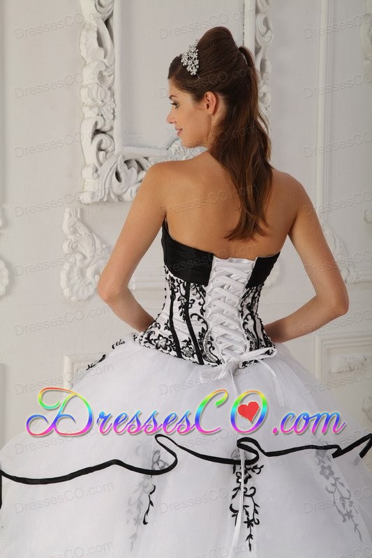 White Ball Gown Long Satin And Organza Quinceanera Dress