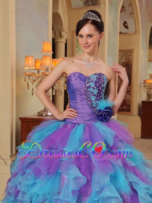 Purple and Aqua Blue Ball Gown Ruffles Organza Quinceanera Dress