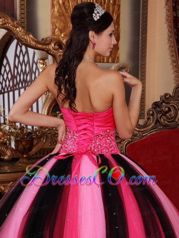 Multi-colored Ball Gown Long Tulle Beading Quinceanera Dress