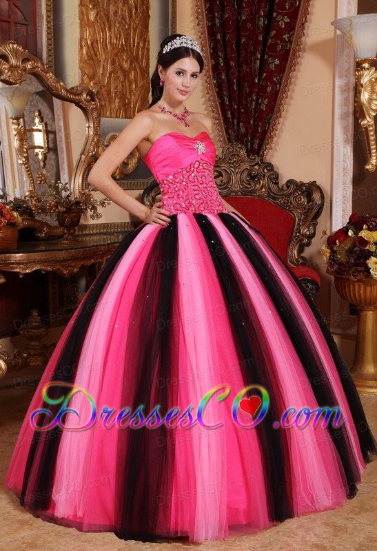 Multi-colored Ball Gown Long Tulle Beading Quinceanera Dress