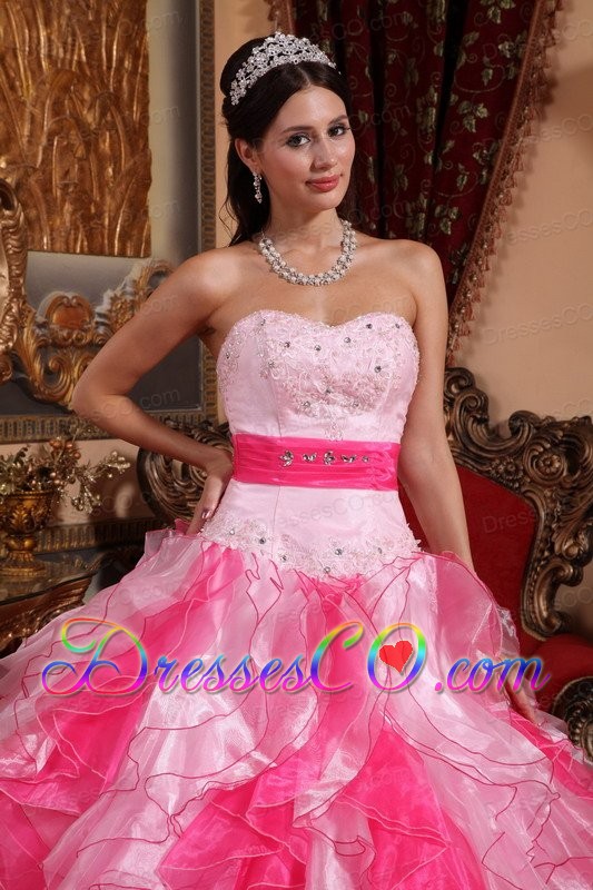 Multi-colored Ball Gown Long Organza Beading And Ruching Quinceanera Dress
