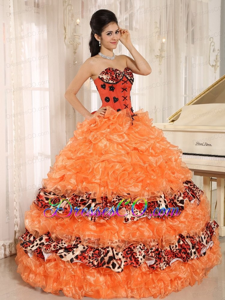 Orange Ruffles Appliques Quinceanera Dress Leopard For 2013