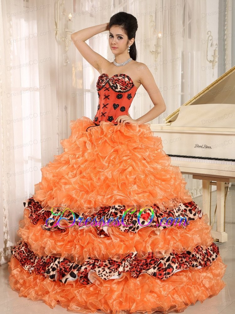 Orange Ruffles Appliques Quinceanera Dress Leopard For 2013