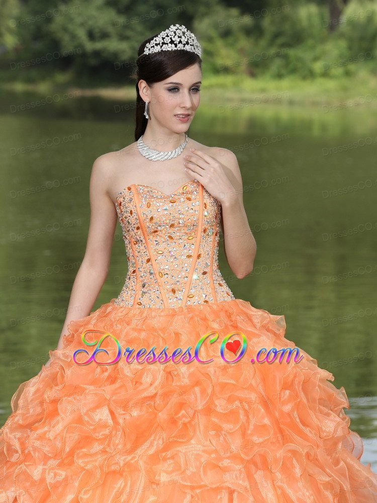 Orange Quinceanera Dress Clearance With Beaded Ruffles Layered Decorate Organza