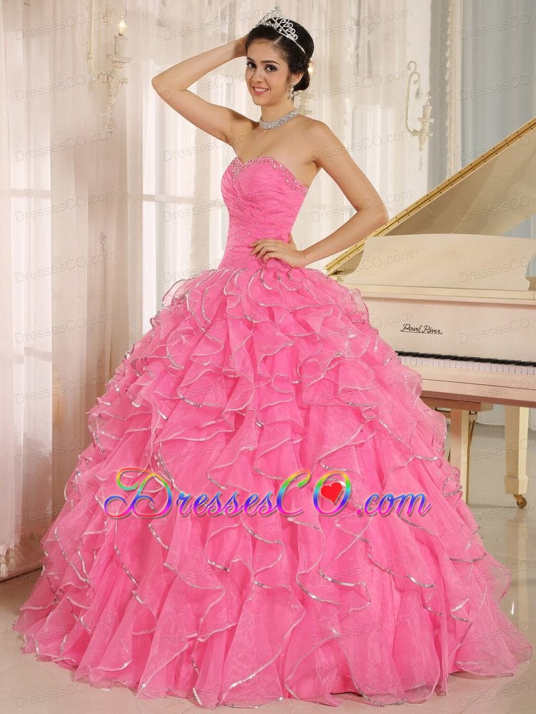 Ruffles and Beaded For Rose Pink Quinceanera Dress Custom Made In Kailua City Hawaii